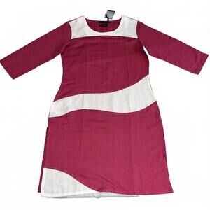 Enchant Magenta White 100% Linen Kurta Dress Women's Size Small NWT Geometric